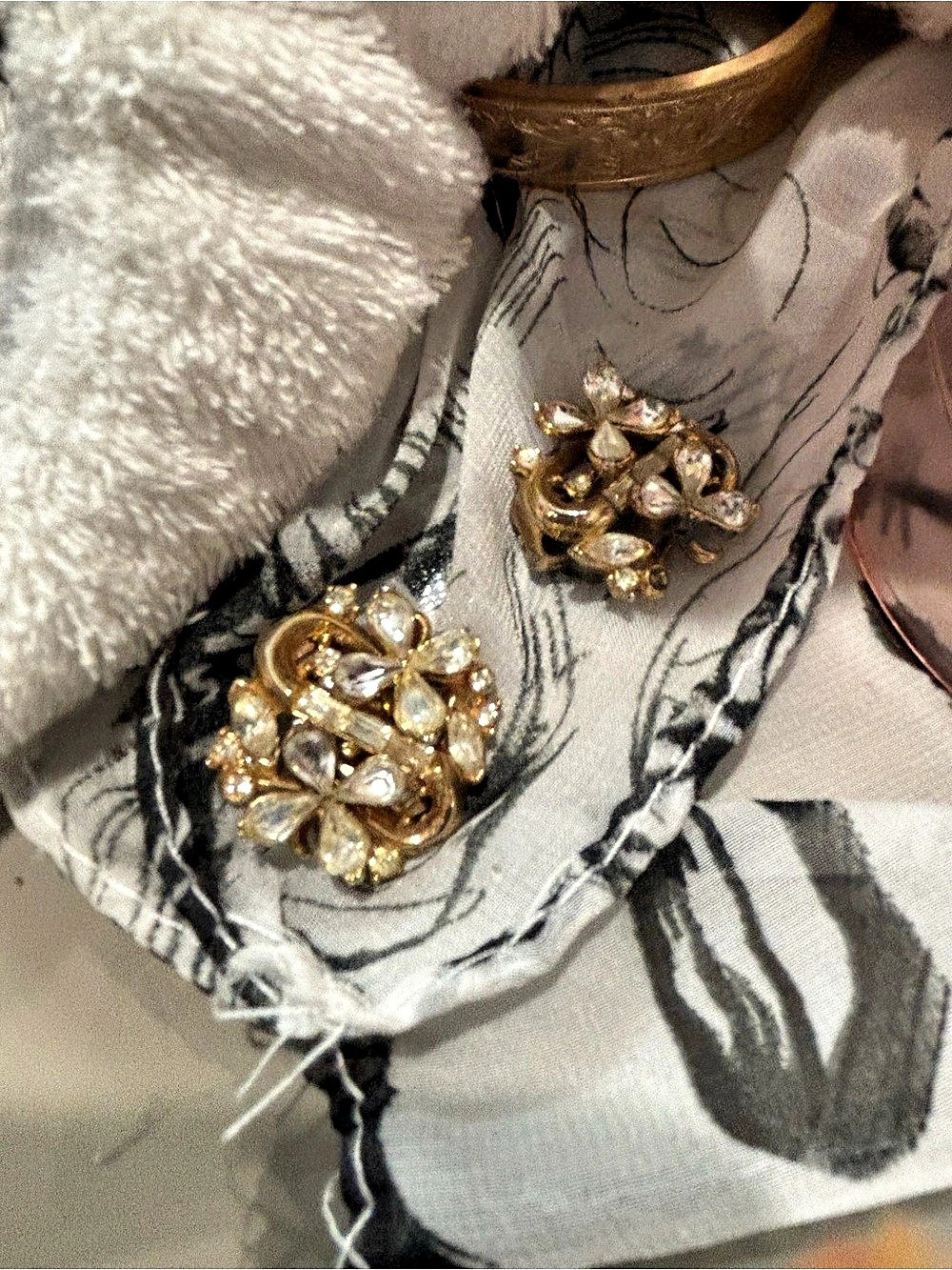Gold Tone Crystal Statement Earrings, clip ons. I am happy to make them stud pac